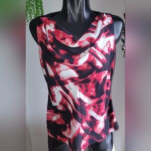 Ann Klein Red and Black Patterned Sleeveless Drape Neck Top 10